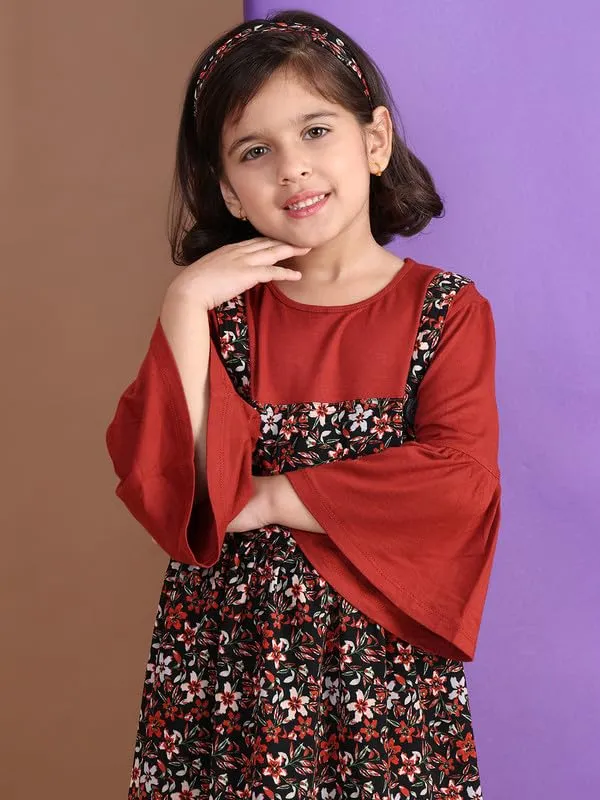 Rust_Cotton_Blend_Printed_Dress_For_Kids