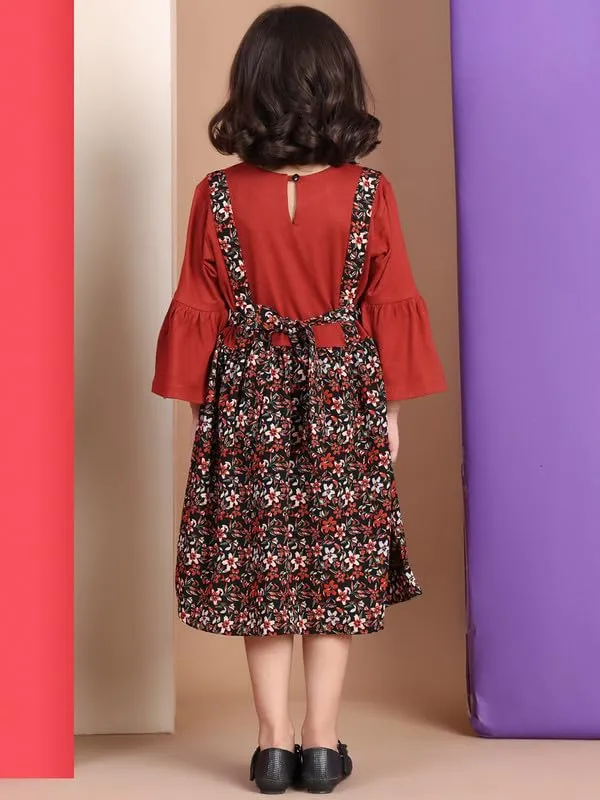 Rust_Cotton_Blend_Printed_Dress_For_Kids