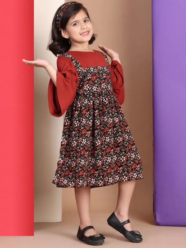 Rust_Cotton_Blend_Printed_Dress_For_Kids