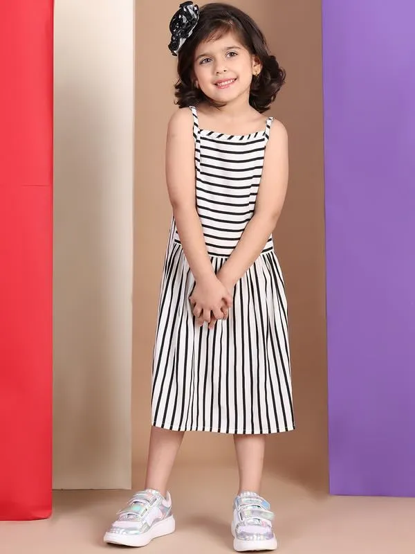 White_Polyester_Striped_Dress_For_Kids