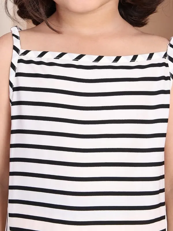 White_Polyester_Striped_Dress_For_Kids