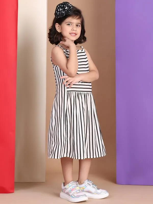 White_Polyester_Striped_Dress_For_Kids