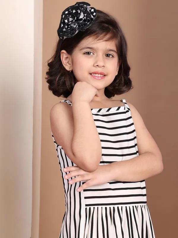 White_Polyester_Striped_Dress_For_Kids