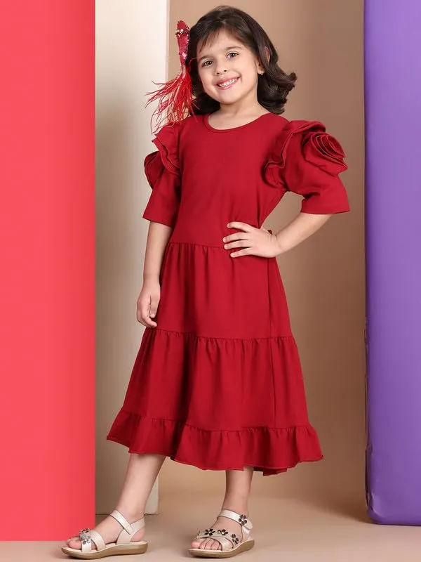 Red_Cotton_Blend_Solid_Dress_For_Kids