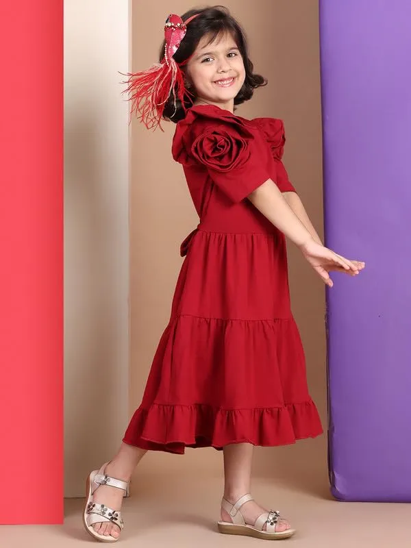 Red_Cotton_Blend_Solid_Dress_For_Kids