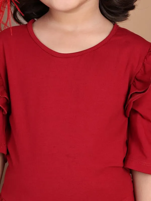 Red_Cotton_Blend_Solid_Dress_For_Kids