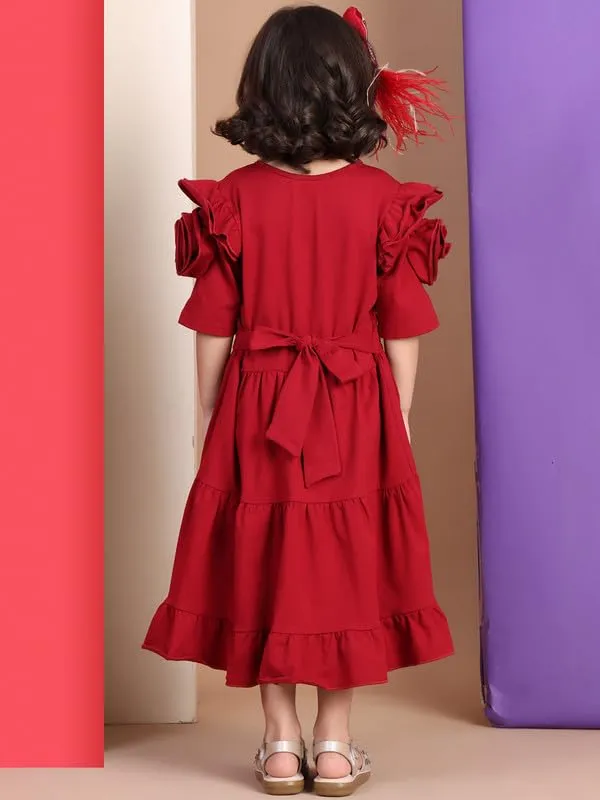 Red_Cotton_Blend_Solid_Dress_For_Kids