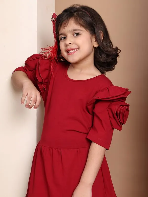 Red_Cotton_Blend_Solid_Dress_For_Kids