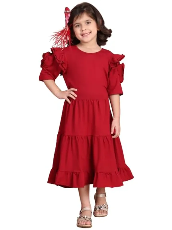 Red_Cotton_Blend_Solid_Dress_For_Kids