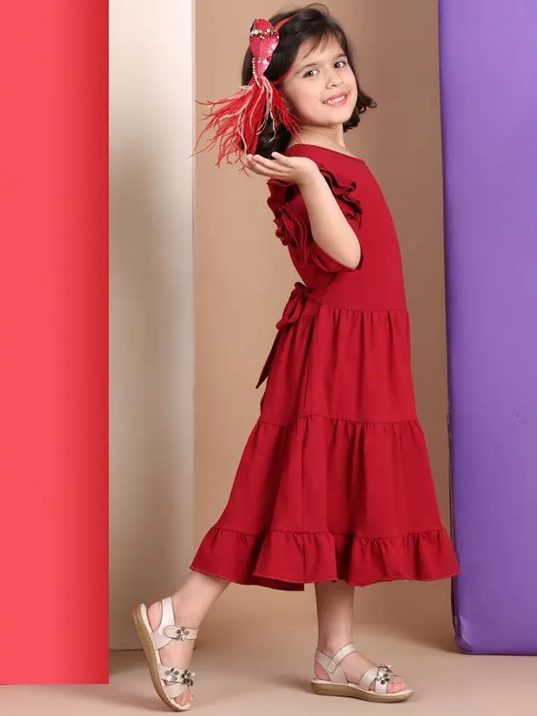 Red_Cotton_Blend_Solid_Dress_For_Kids