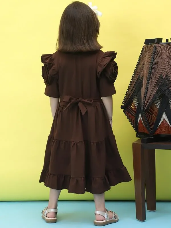 Brown_Cotton_Blend_Solid_Dress_For_Kids