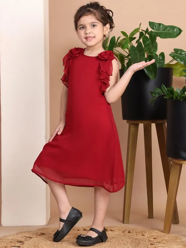 Maroon_Polyester_Blend_Solid_Dress_For_Kids