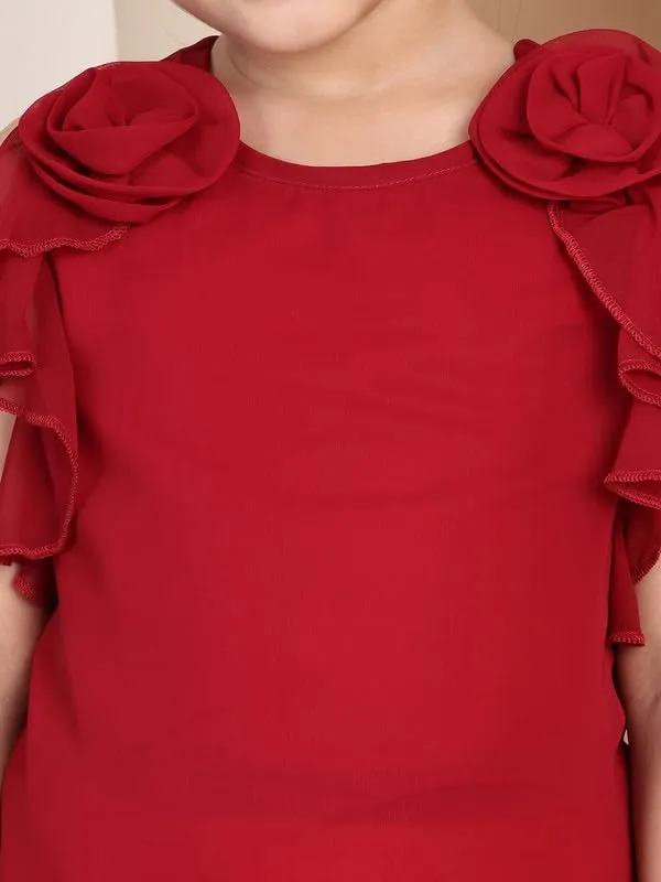Maroon_Polyester_Blend_Solid_Dress_For_Kids