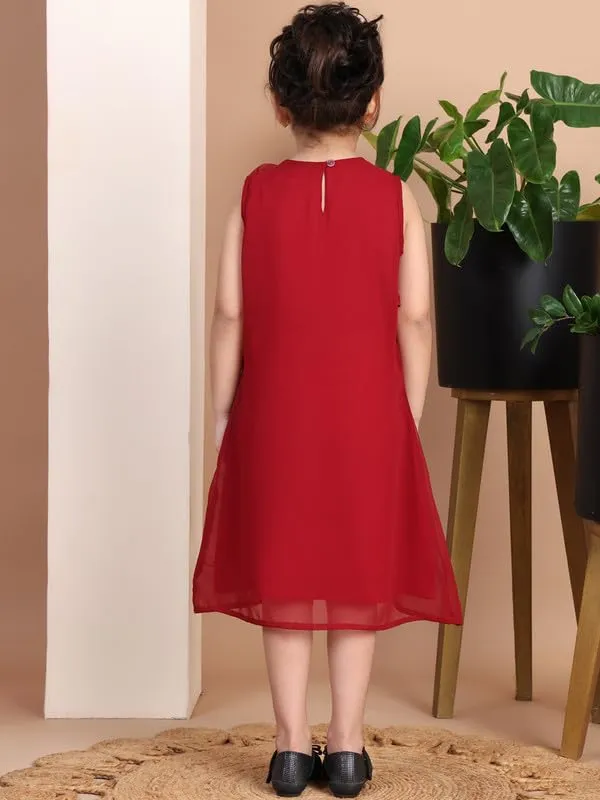Maroon_Polyester_Blend_Solid_Dress_For_Kids