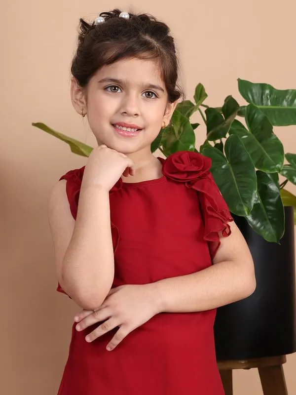 Maroon_Polyester_Blend_Solid_Dress_For_Kids