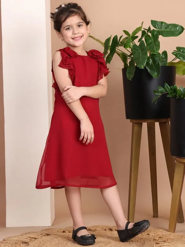 Maroon_Polyester_Blend_Solid_Dress_For_Kids
