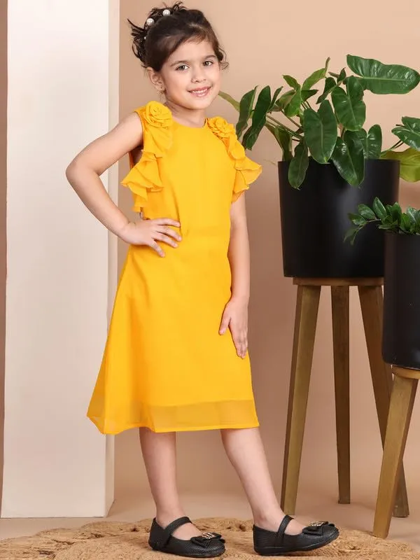 Yellow_Polyester_Blend_Solid_Dress_For_Kids