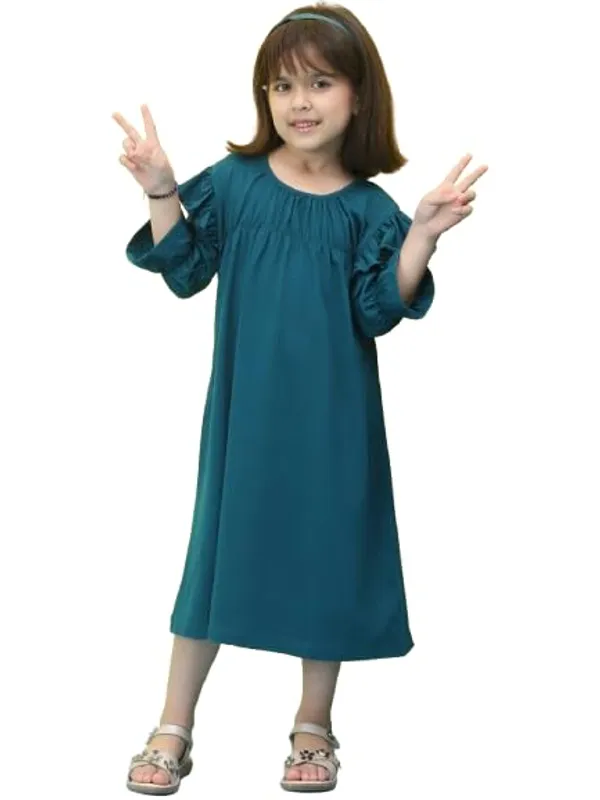 Teal_Cotton_Blend_Solid_Dress_For_Kids