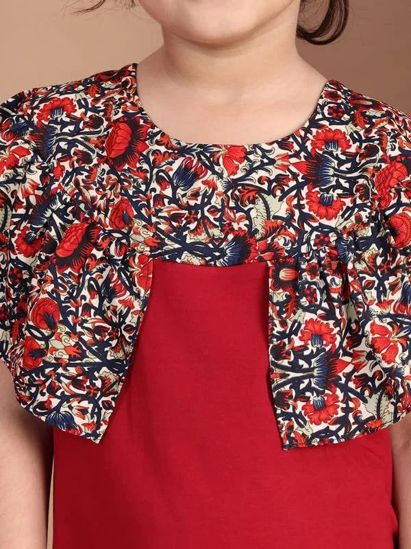 Red_Cotton_Blend_Solid_Dress_For_Kids