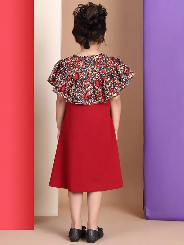 Red_Cotton_Blend_Solid_Dress_For_Kids
