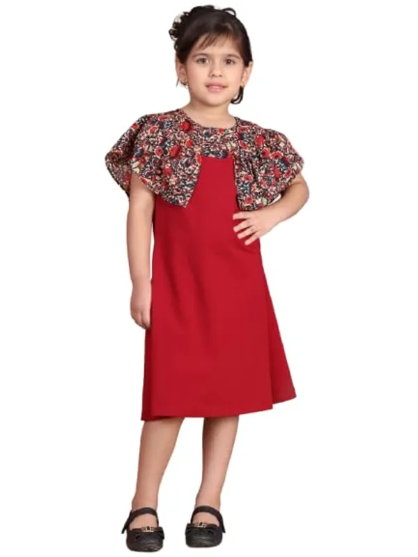 Red_Cotton_Blend_Solid_Dress_For_Kids