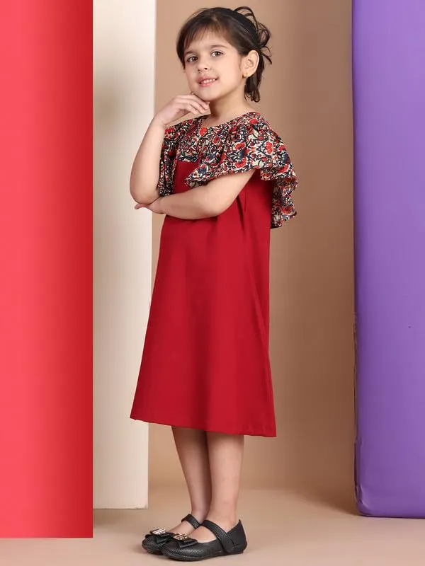 Red_Cotton_Blend_Solid_Dress_For_Kids