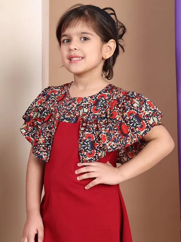 Red_Cotton_Blend_Solid_Dress_For_Kids