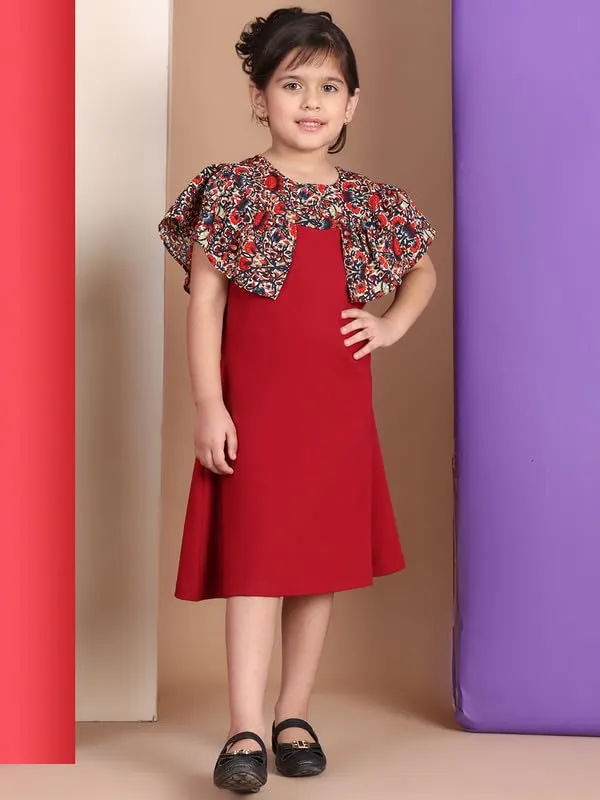 Red_Cotton_Blend_Solid_Dress_For_Kids