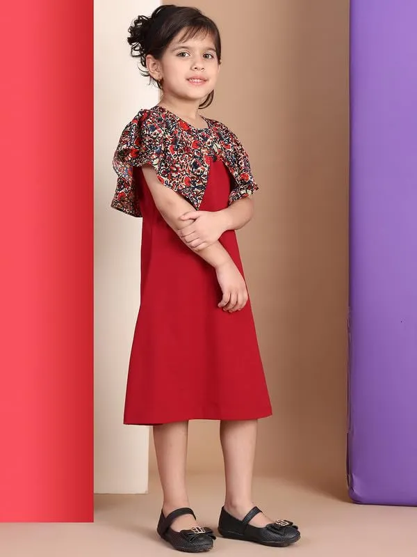 Red_Cotton_Blend_Solid_Dress_For_Kids