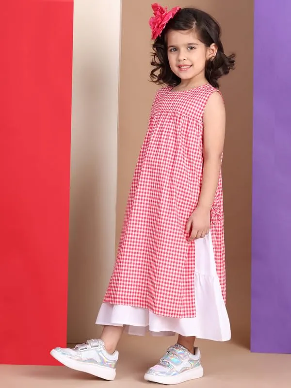 Red_&_White_Polyester_Check_Dress_For_Kids