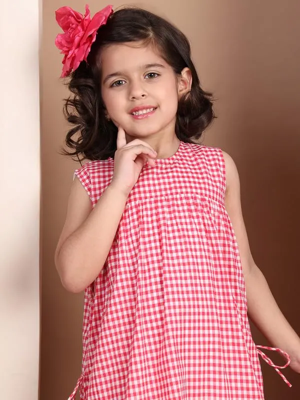 Red_&_White_Polyester_Check_Dress_For_Kids