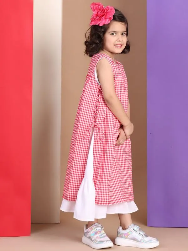 Red_&_White_Polyester_Check_Dress_For_Kids