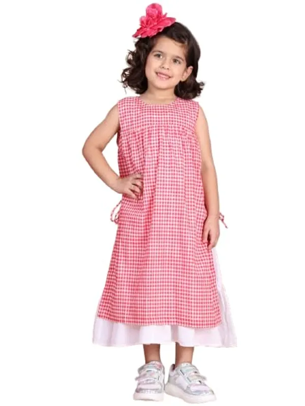 Red_&_White_Polyester_Check_Dress_For_Kids