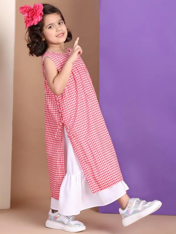 Red_&_White_Polyester_Check_Dress_For_Kids