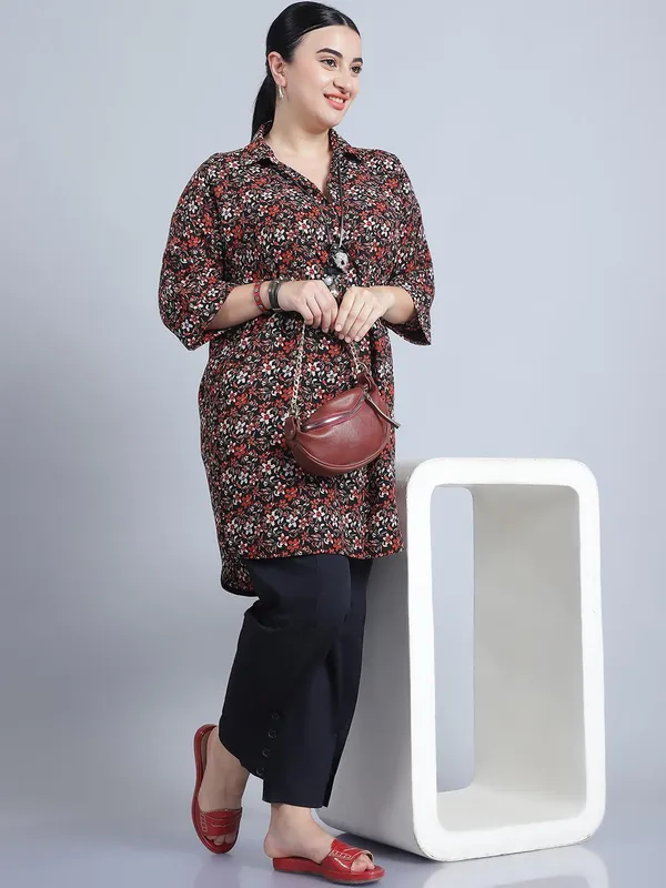 Red_Polyester_Striped_Top_For_Women