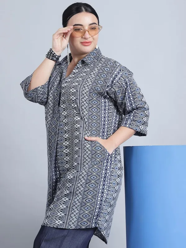 Blue_Polyester_Striped_Top_For_Women
