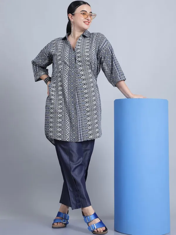 Blue_Polyester_Striped_Top_For_Women