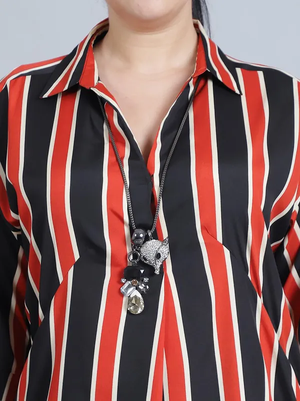 Rust_Polyester_Striped_Top_For_Women