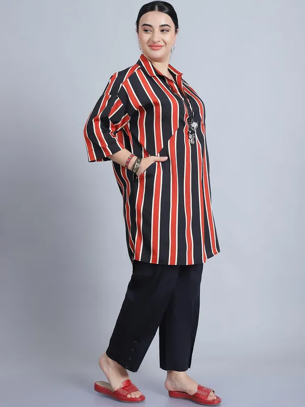 Rust_Polyester_Striped_Top_For_Women