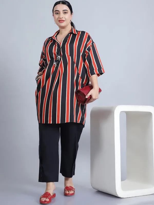 Rust_Polyester_Striped_Top_For_Women