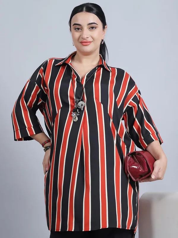 Rust_Polyester_Striped_Top_For_Women