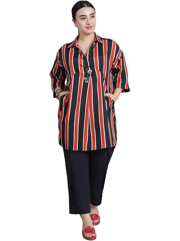 Rust_Polyester_Striped_Top_For_Women