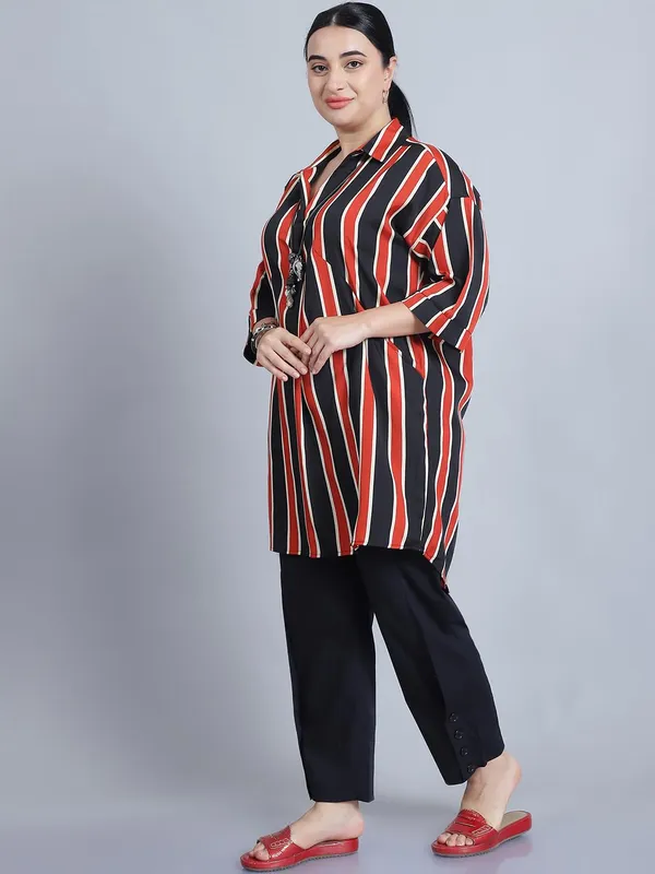 Rust_Polyester_Striped_Top_For_Women