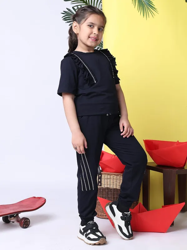 Navy_Blue_Cotton_Blend_Solid_Clothing_Set_For_Kids