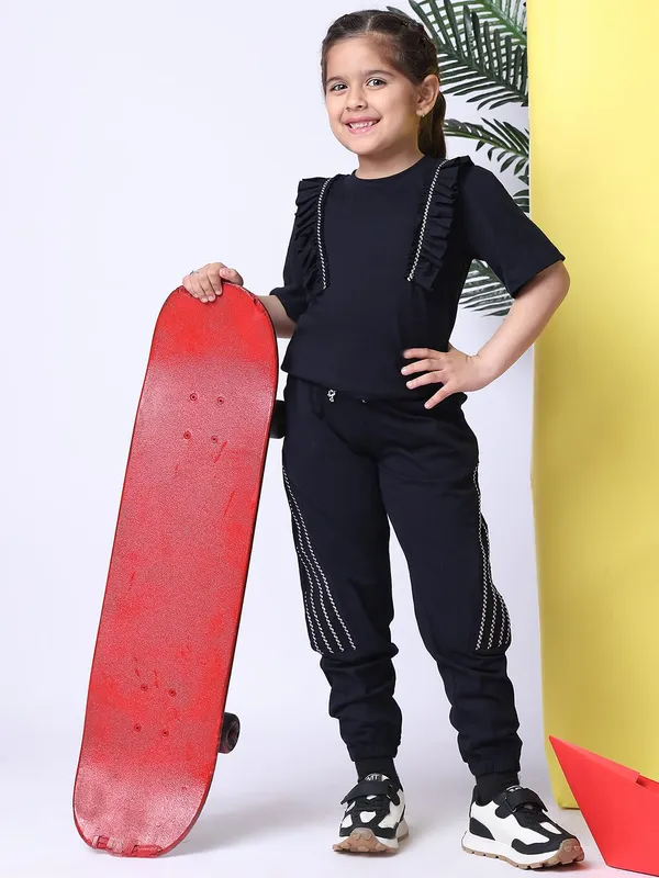 Navy_Blue_Cotton_Blend_Solid_Clothing_Set_For_Kids