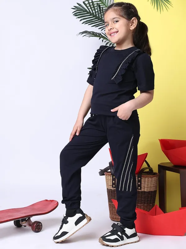 Navy_Blue_Cotton_Blend_Solid_Clothing_Set_For_Kids