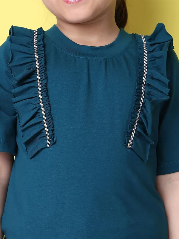 Teal_Cotton_Blend_Solid_Clothing_Set_For_Kids
