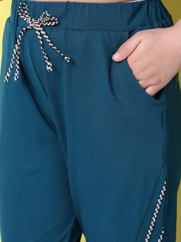 Teal_Cotton_Blend_Solid_Clothing_Set_For_Kids