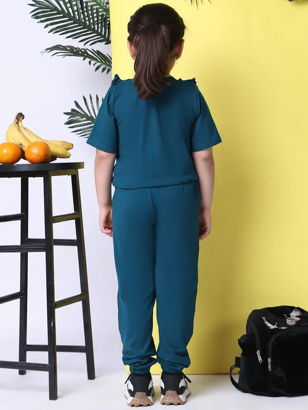 Teal_Cotton_Blend_Solid_Clothing_Set_For_Kids