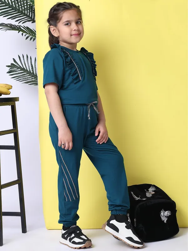 Teal_Cotton_Blend_Solid_Clothing_Set_For_Kids
